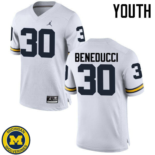 Youth Michigan Wolverines #30 Joe Beneducci White NCAA Football Jersey